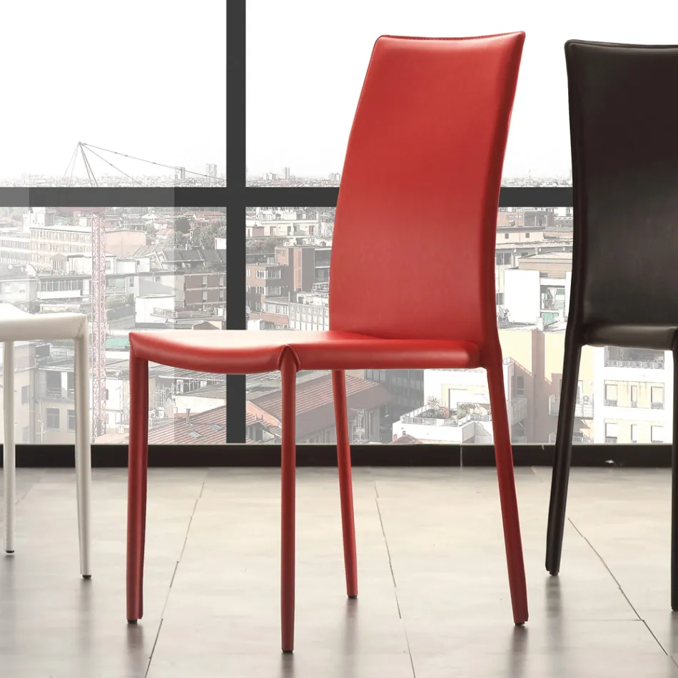 Cadeira Sala de Jantar em Metal Estofado em Couro, 4 Peças - Nadia Viadurini