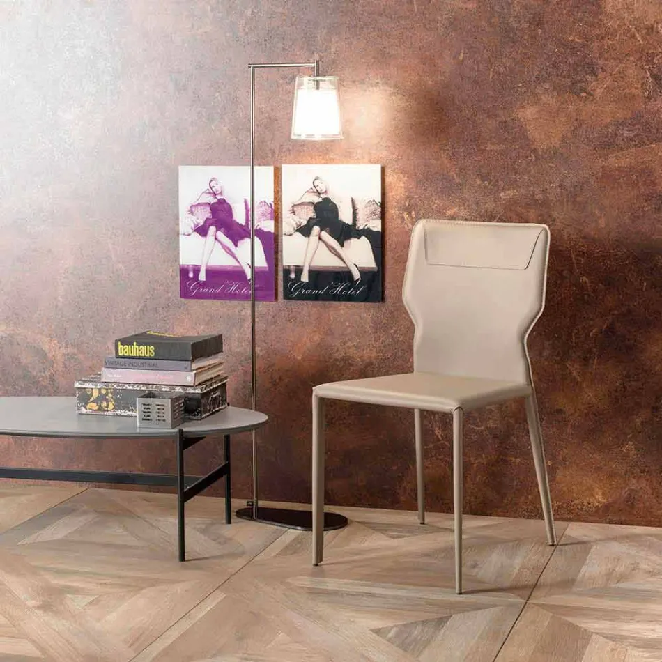 Cadeira de sala de jantar de metal estofada em couro sintético, 4 peças - titty Viadurini