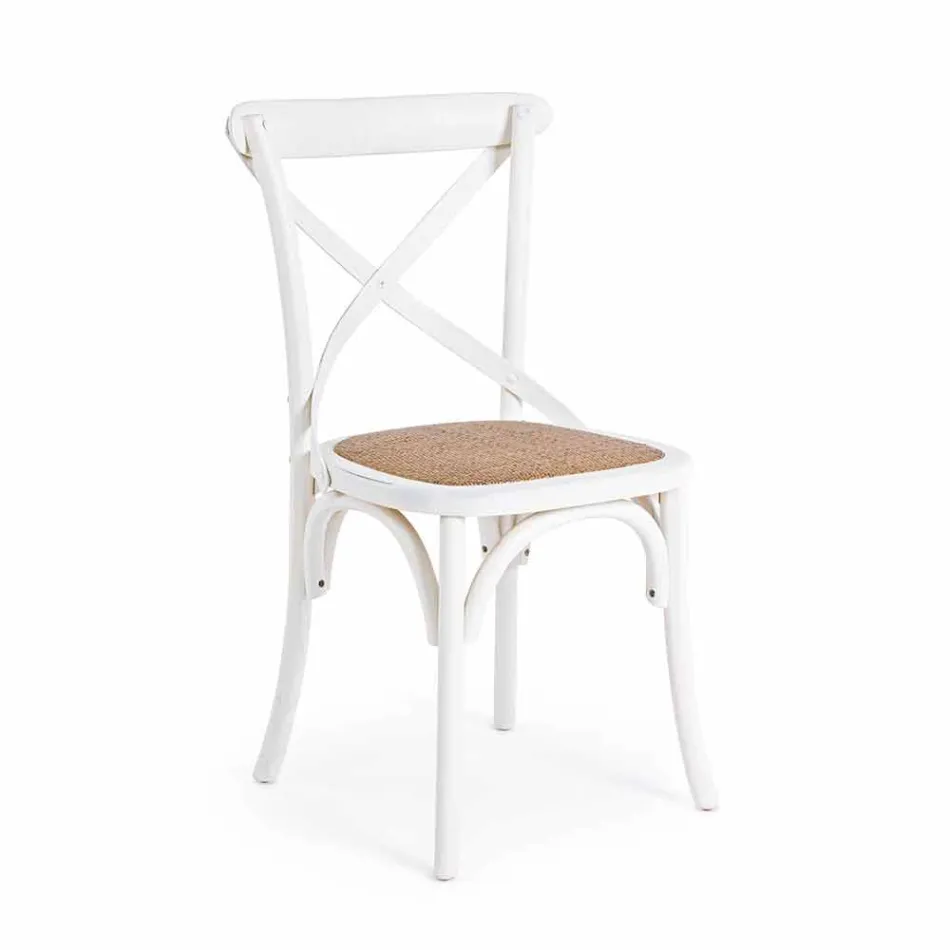 Cadeira Sala de Jantar em Rattan e Madeira Design Clássico Homemotion - Meridia Viadurini