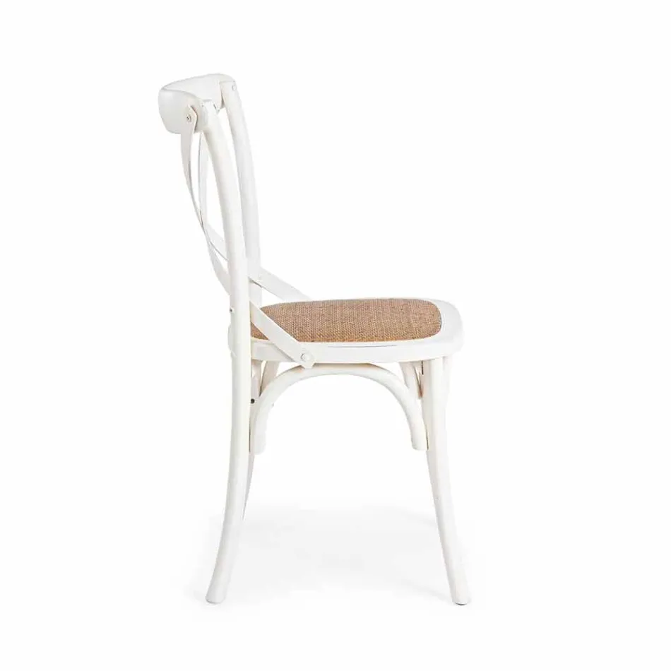 Cadeira Sala de Jantar em Rattan e Madeira Design Clássico Homemotion - Meridia Viadurini