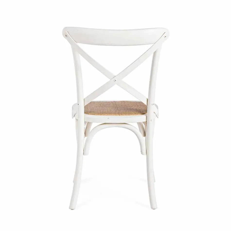 Cadeira Sala de Jantar em Rattan e Madeira Design Clássico Homemotion - Meridia Viadurini