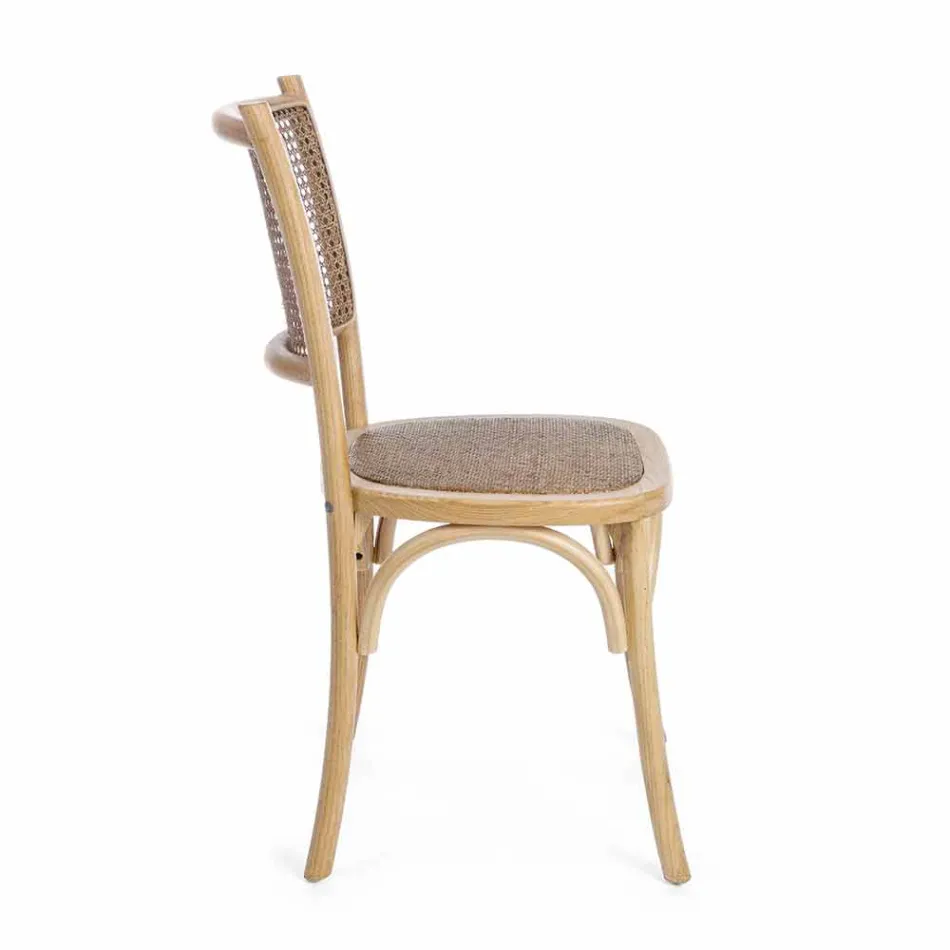 Cadeira Sala de Jantar em Rattan e Madeira Design Clássico Homemotion - Meridia Viadurini