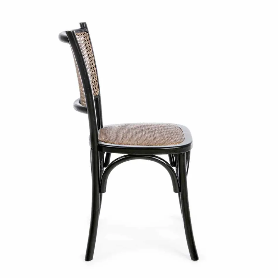 Cadeira Sala de Jantar em Rattan e Madeira Design Clássico Homemotion - Meridia Viadurini