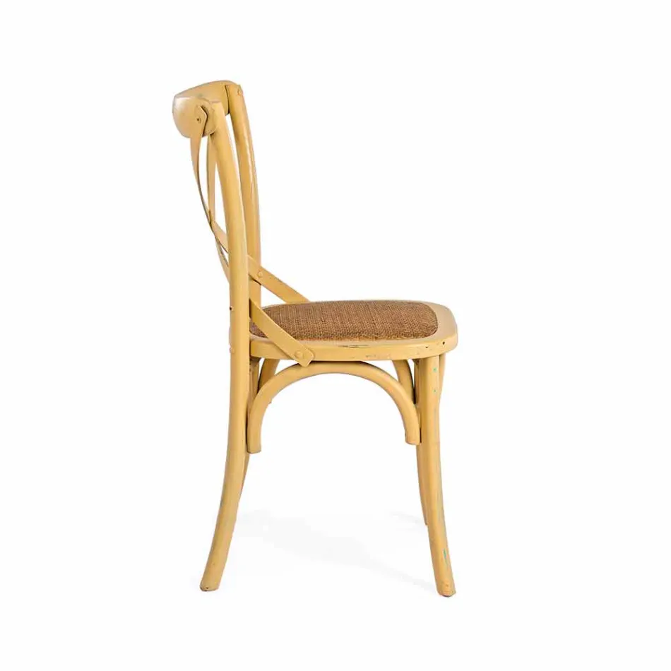 Cadeira Sala de Jantar em Rattan e Madeira Design Clássico Homemotion - Meridia Viadurini