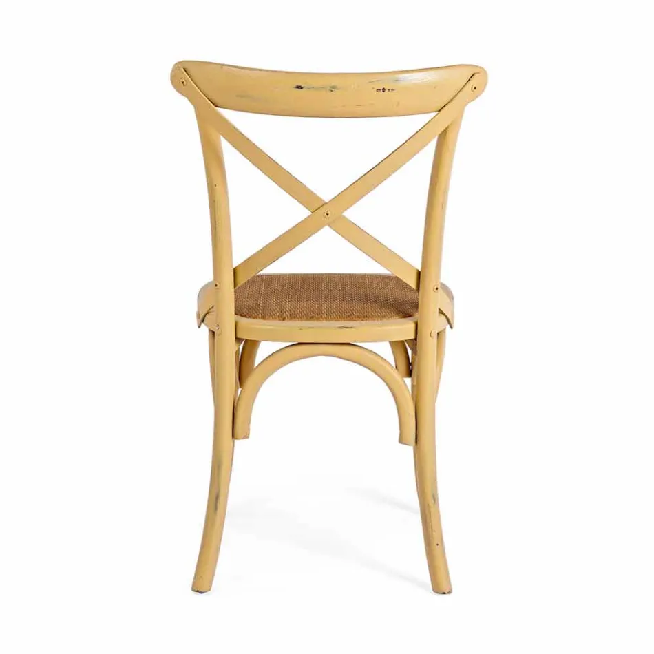 Cadeira Sala de Jantar em Rattan e Madeira Design Clássico Homemotion - Meridia Viadurini