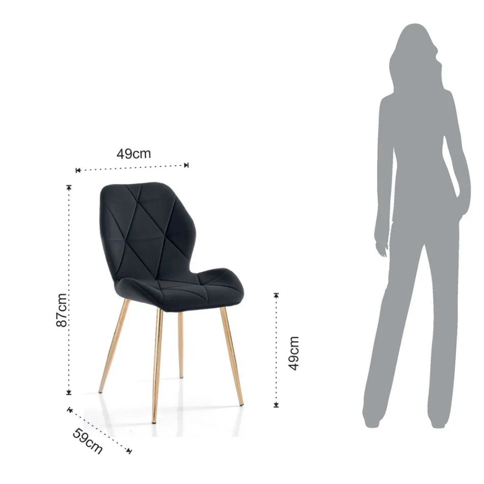 Cadeira Sala de Jantar em Tecido e Metal Dourado 4 Peças - Smeralda Viadurini