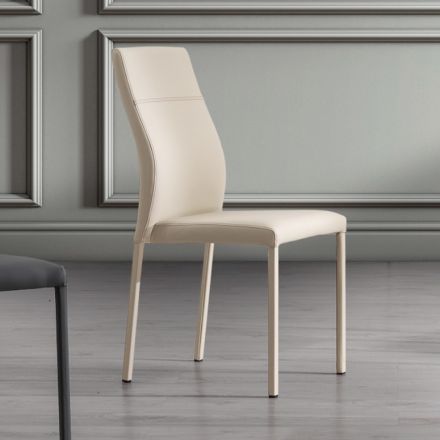 Cadeira moderna de sala de jantar em couro ecológico fabricada na Itália, Luigina Viadurini