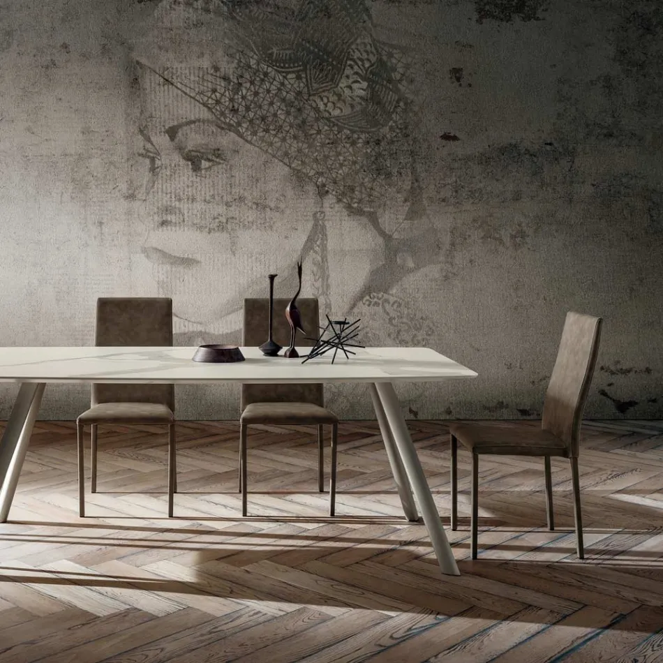 Cadeira de sala de jantar estofada em couro ecológico fabricada na Itália, 2 peças - belga Viadurini