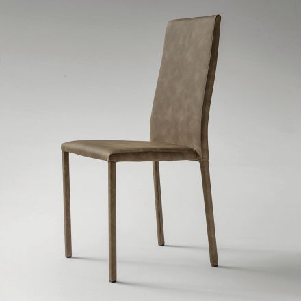 Cadeira de sala de jantar estofada em couro ecológico fabricada na Itália, 2 peças - belga Viadurini