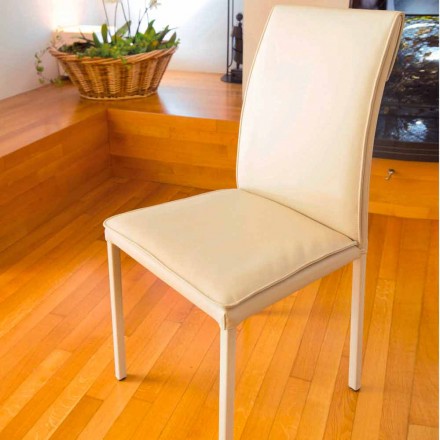 Bessie cadeira de sala de jantar em couro cor de pomba, fabricada na Itália Viadurini