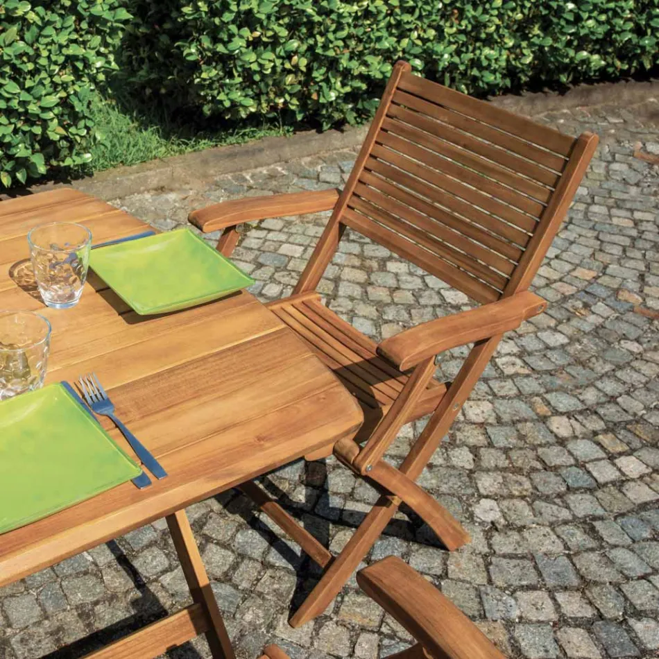Cadeira Exterior Dobrável em Madeira de Acácia com Apoios de Braços Opcionais - Fontana Viadurini