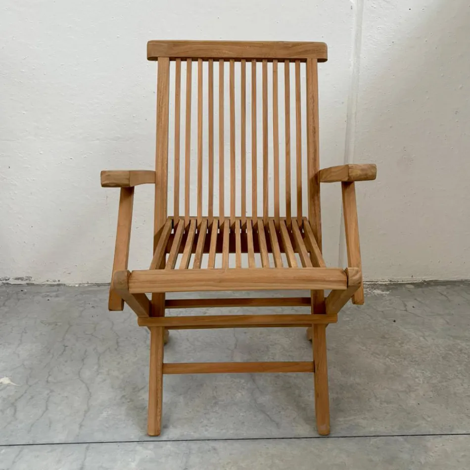 Cadeira dobrável de teca para exterior com braços - Yggdrasil Viadurini