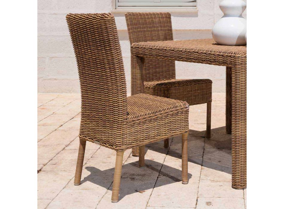 Cadeira de jantar ao ar livre em tecido e rattan sintético tecido, 2 peças - Yves Viadurini