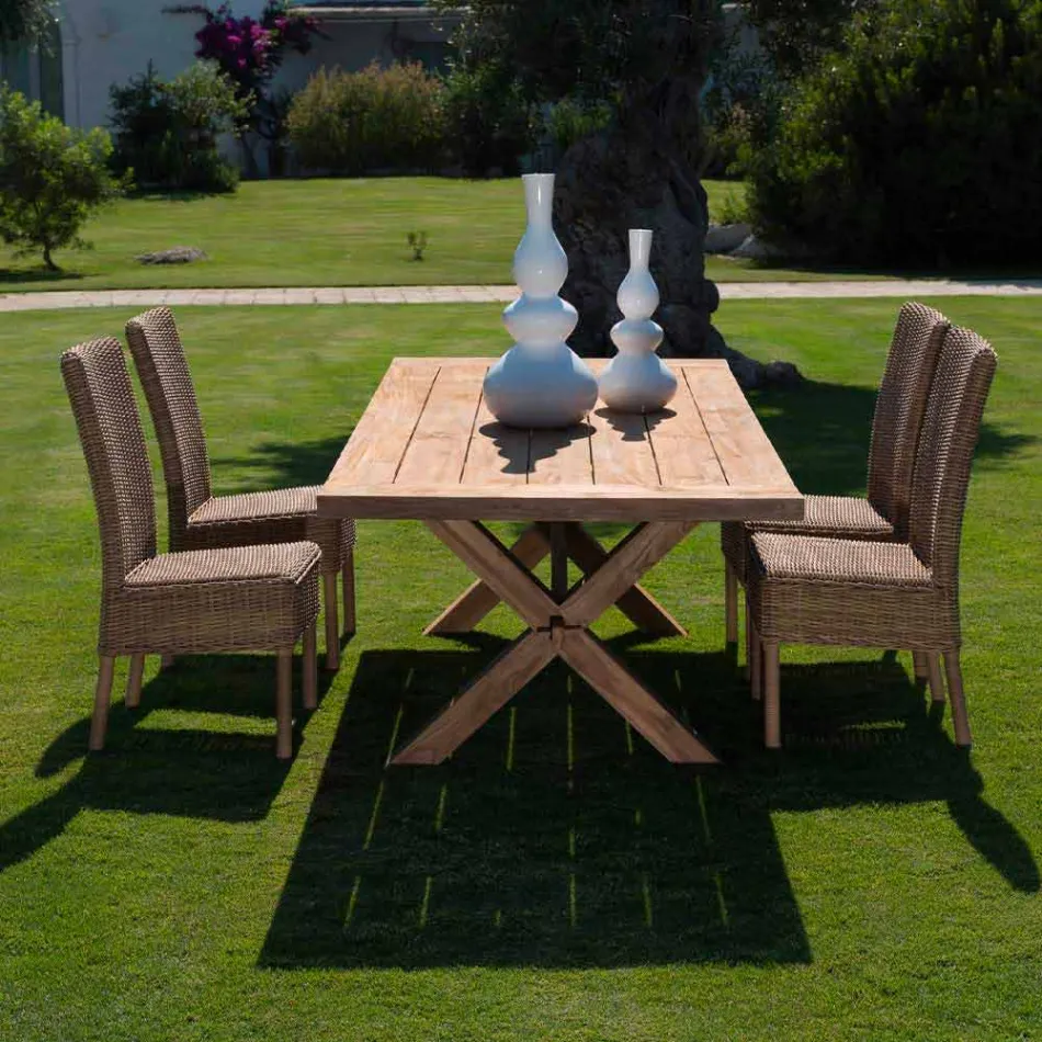 Cadeira de jantar ao ar livre em tecido e rattan sintético tecido, 2 peças - Yves Viadurini