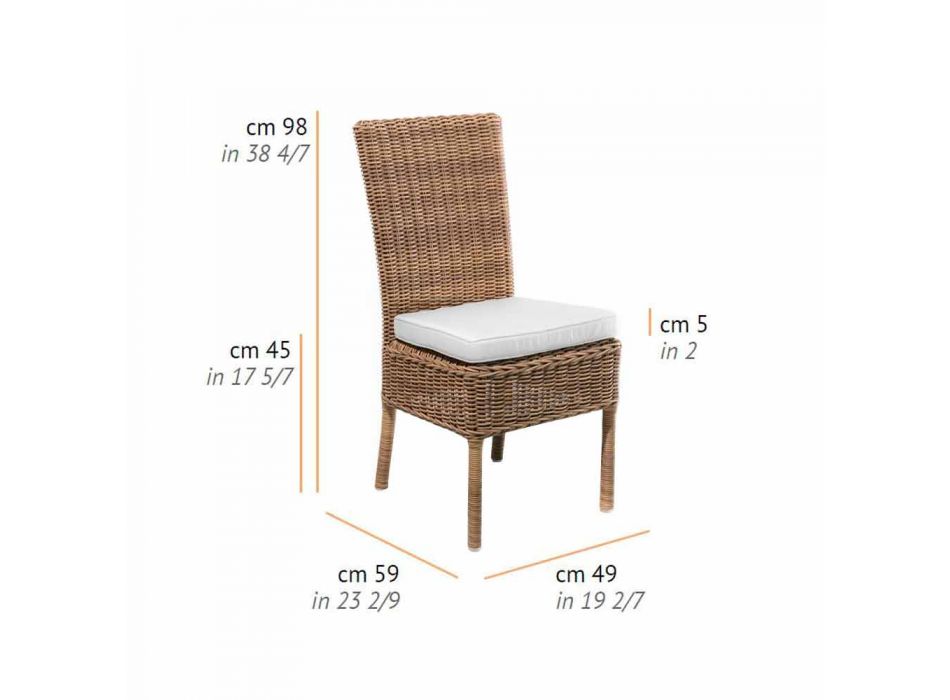 Cadeira de jantar ao ar livre em tecido e rattan sintético tecido, 2 peças - Yves Viadurini