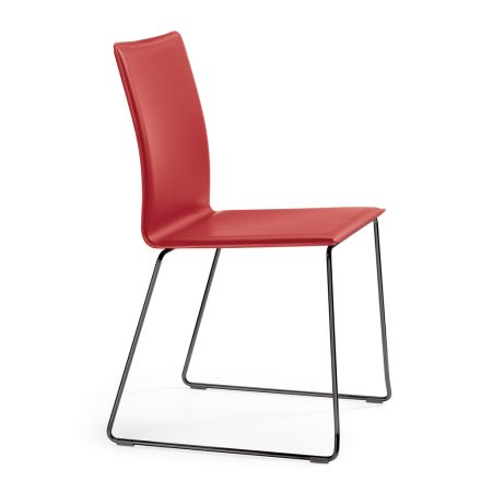 Cadeira em Couro Vermelho e Pernas de Aço Preto Fabricado na Itália - Stella Viadurini