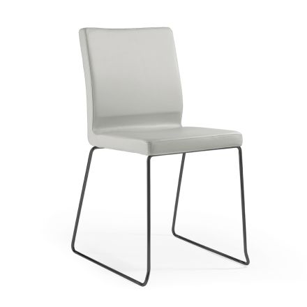 Cadeira em Couro Pérola e Pernas de Aço Preto Made in Italy - Stella Viadurini