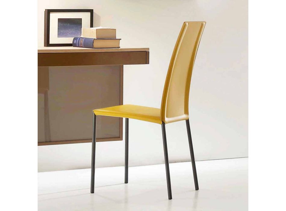 Cadeira estofada de couro com estrutura de metal Made in Italy, 2 peças - zinco Viadurini