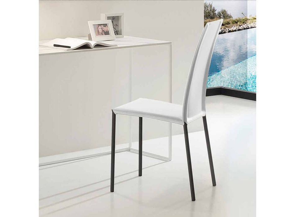 Cadeira estofada de couro com estrutura de metal Made in Italy, 2 peças - zinco Viadurini