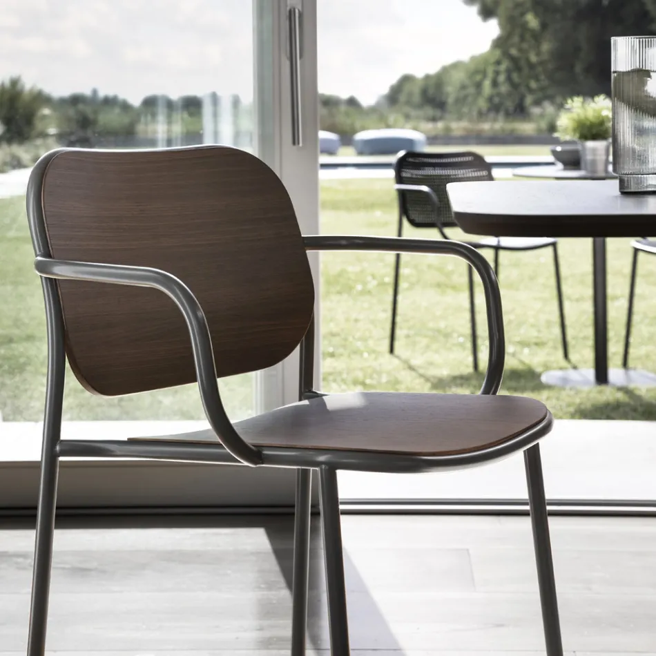 Cadeira Sala de Jantar em Madeira e Metal Made in Italy 2 Peças - Saffia Viadurini