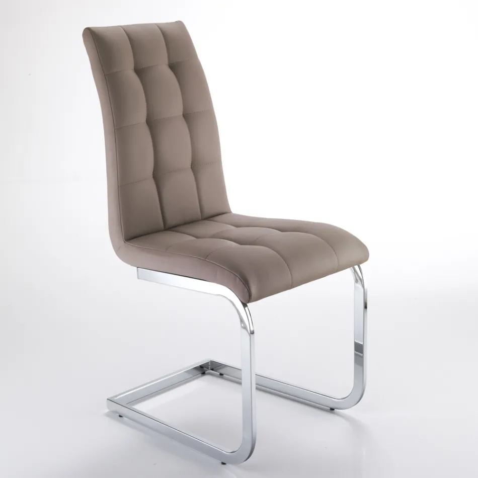 Cadeira Sala de Jantar em Couro Sintético e Metal Cromado 4 Peças - Molise Viadurini