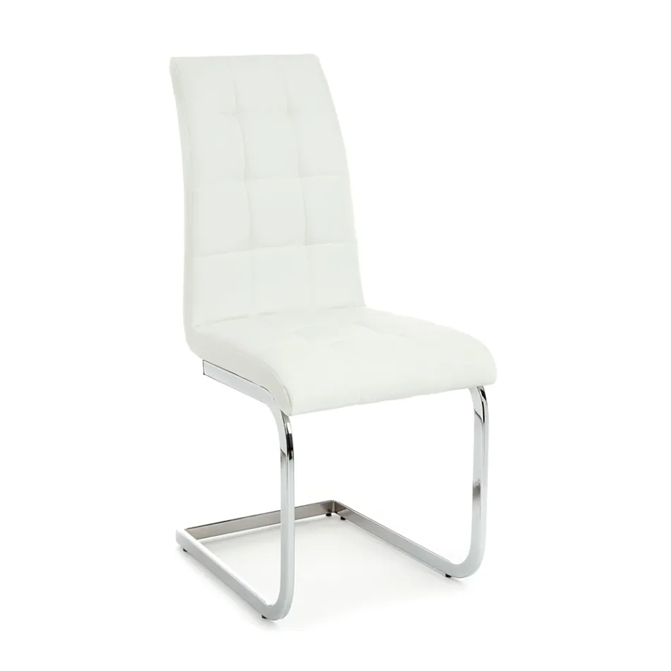 Cadeira Sala de Jantar em Couro Sintético e Metal Cromado 4 Peças - Molise Viadurini