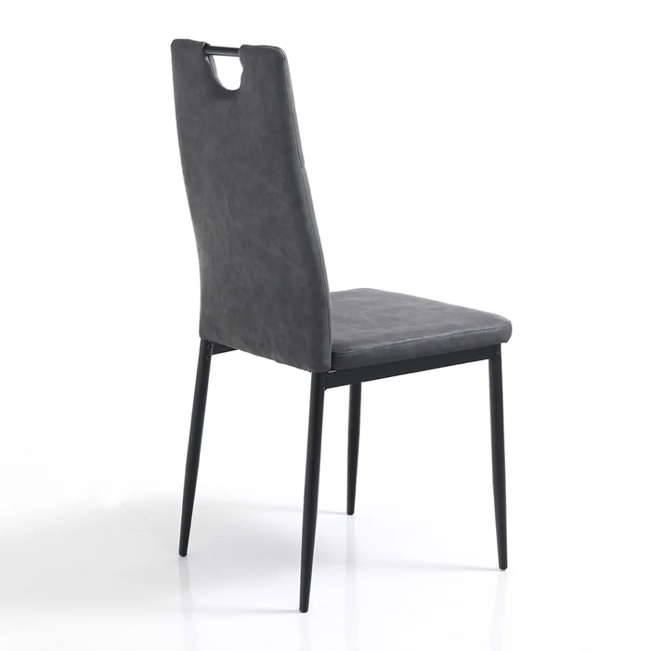 Cadeira da sala de jantar em couro sintético envelhecido 4 peças - Cassandra Viadurini