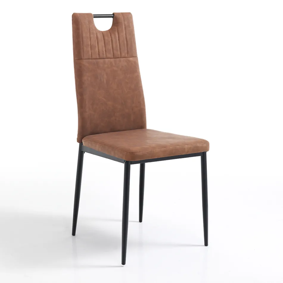 Cadeira da sala de jantar em couro sintético envelhecido 4 peças - Cassandra Viadurini