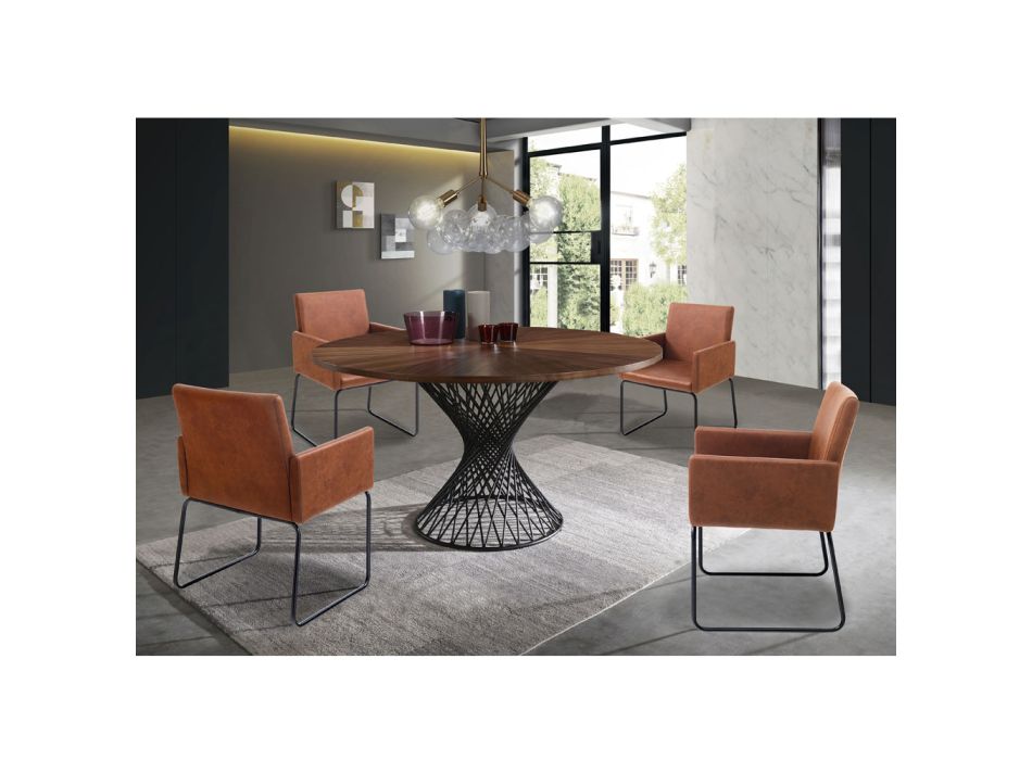 Cadeira da sala de jantar em couro sintético marrom e metal 2 peças - Harold Viadurini