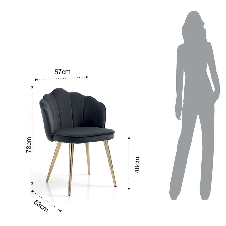 Cadeira da sala de jantar em tecido e metal com acabamento dourado 4 peças - refinado Viadurini