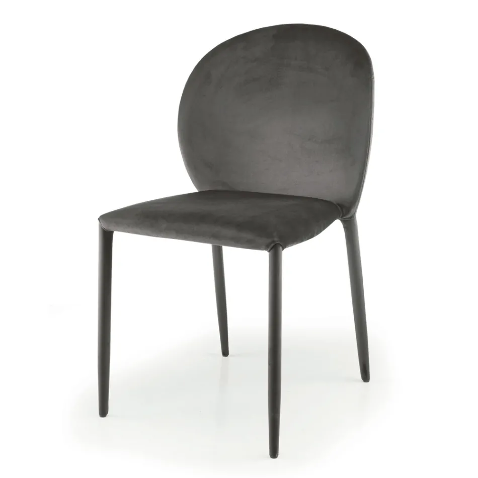 Cadeira de Sala de Jantar Estofada em Veludo Fabricado na Itália 4 Peças - Victory Viadurini