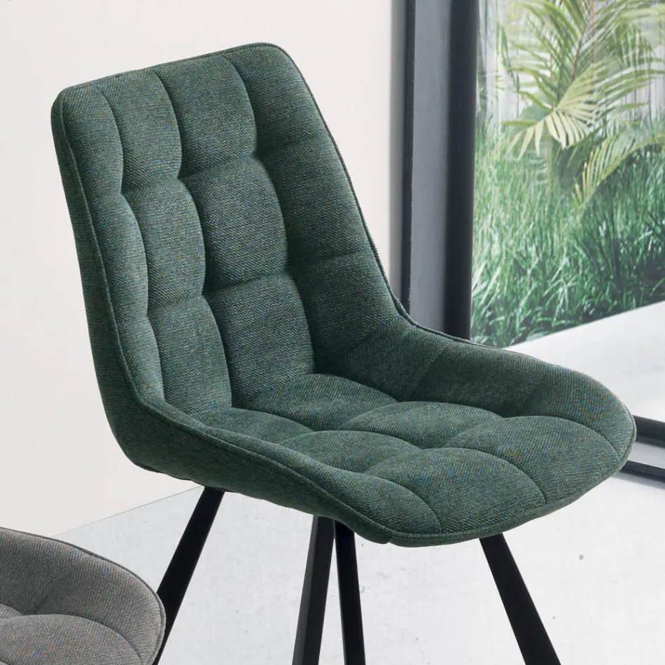 Cadeira de sala de estar em tecido estofado com estampa xadrez de 4 peças - Raggia Viadurini