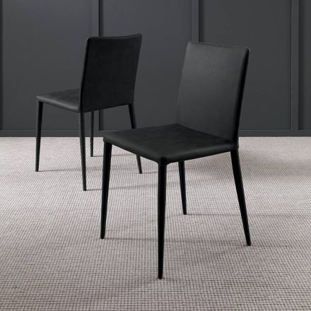 Cadeira de sala de metal revestida em couro ecológico de 2 peças feita na Itália - Meridian Viadurini