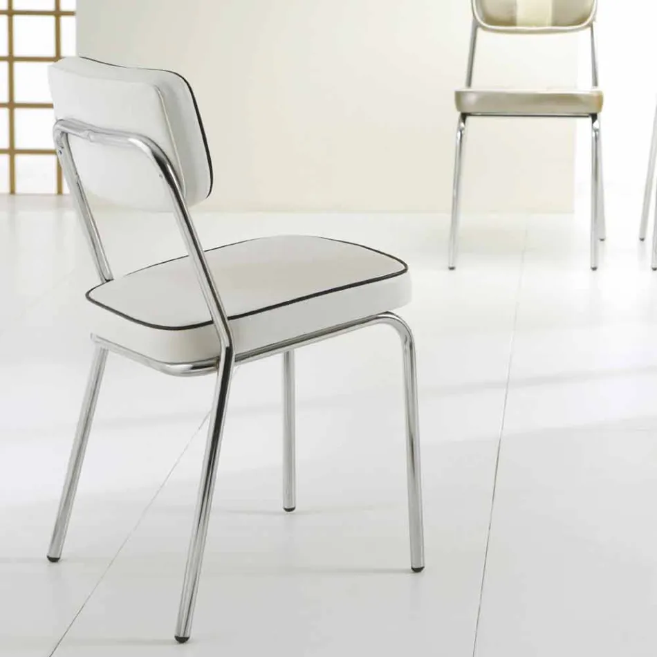 Cadeira estilo anos 50 em couro sintético grafitado e borda branca Unica Viadurini