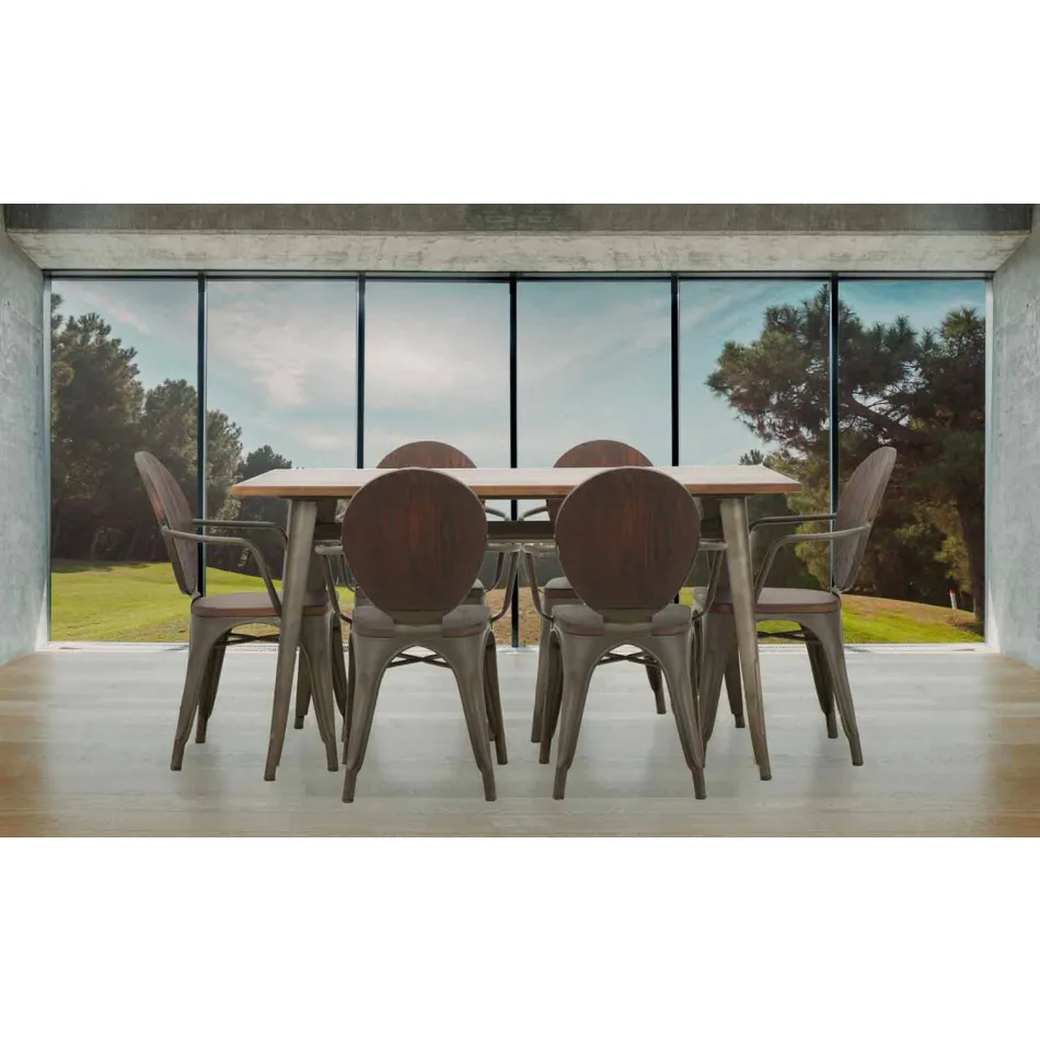 Cadeira Estilo Industrial de Design Moderno em Ferro e Madeira, 2 Peças - Delia Viadurini