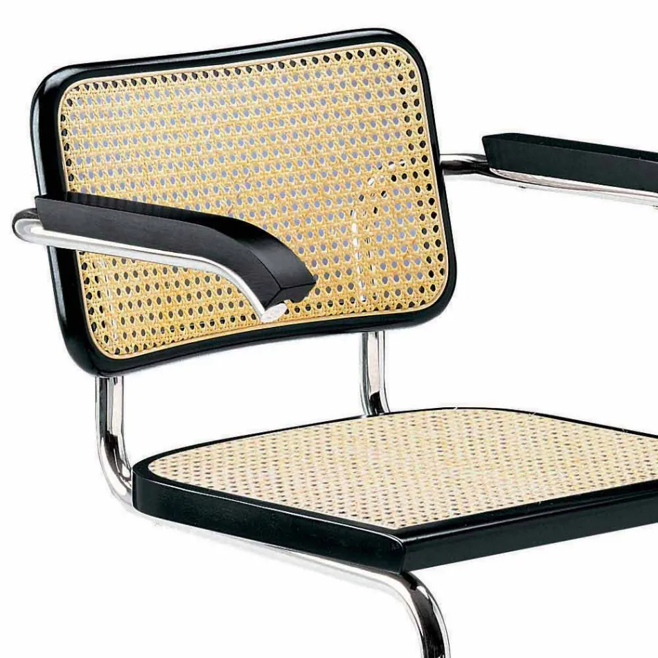 Cadeira de escritório de palha com estrutura de aço e madeira Made in Italy - Baviera Viadurini