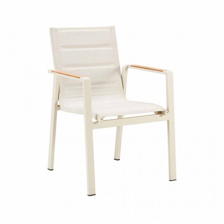 Cadeiras de jantar empilháveis ao ar livre em alumínio e apoios de braço de 4 peças - Bilel Viadurini