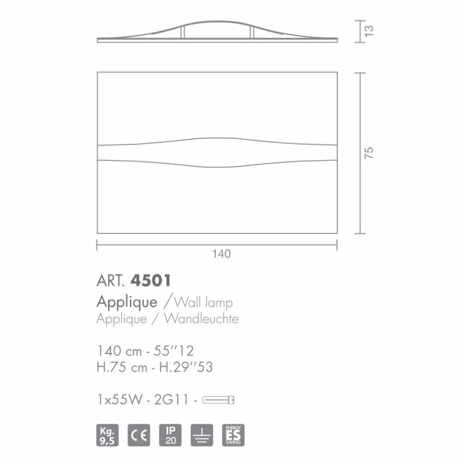 Aplique Selene Art & Light com painéis texturizados 140xA75 cm Viadurini
