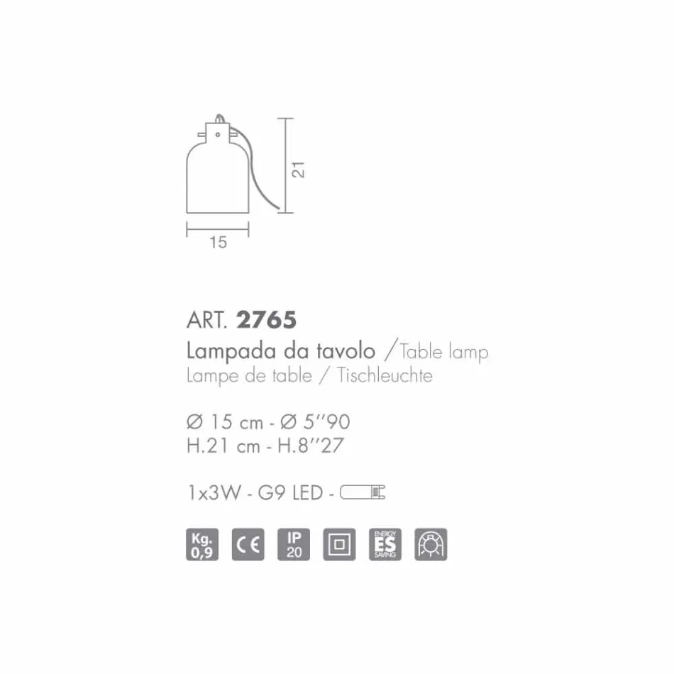 Candeeiro de mesa Selene Bossa Nova Ø15 H 21cm em vidro âmbar soprado Viadurini