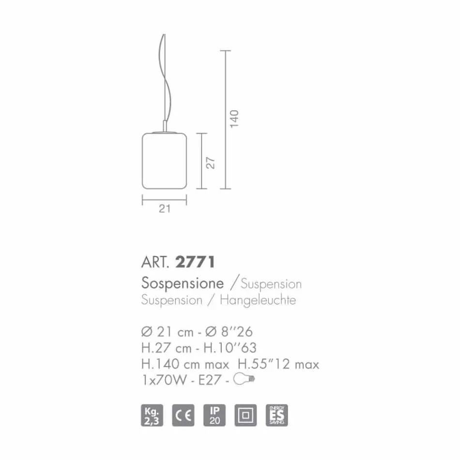 Luminária pendente de vidro soprado Selene Domino Ø21 H 27/140 cm Viadurini