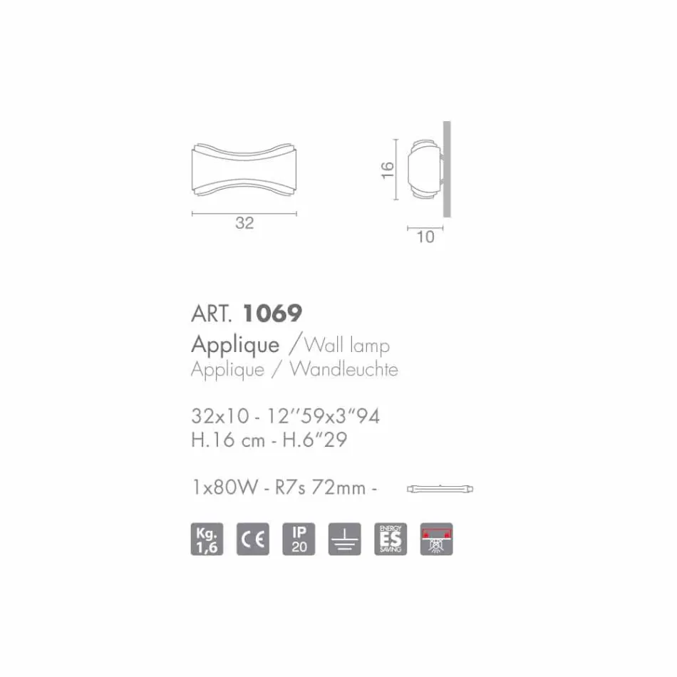 Selene Ionica applique 32x10 H16cm em aço e vidro fabricados na Itália Viadurini