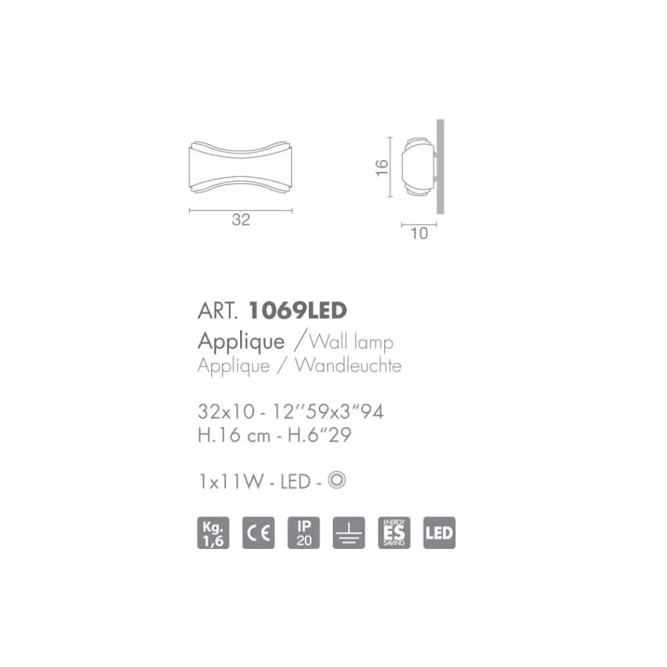 Selene Ionica applique 32x10 H16cm em aço e vidro fabricados na Itália Viadurini