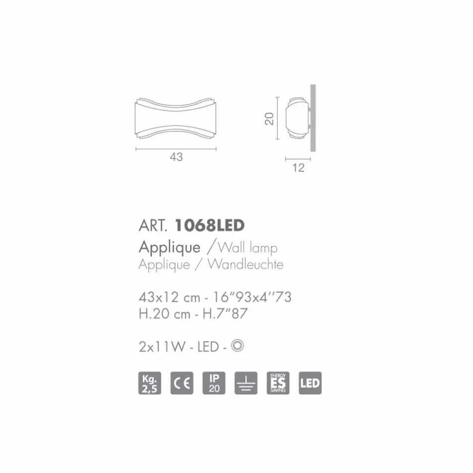 Selene Ionica artesanal em aço e vidro applique 43x12 A 20cm Viadurini