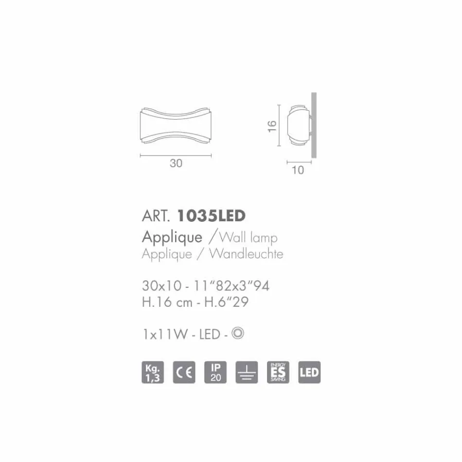 Candeeiro de parede Selene Ionica fabricado em Itália, 30x10 H16cm, vidro e aço Viadurini