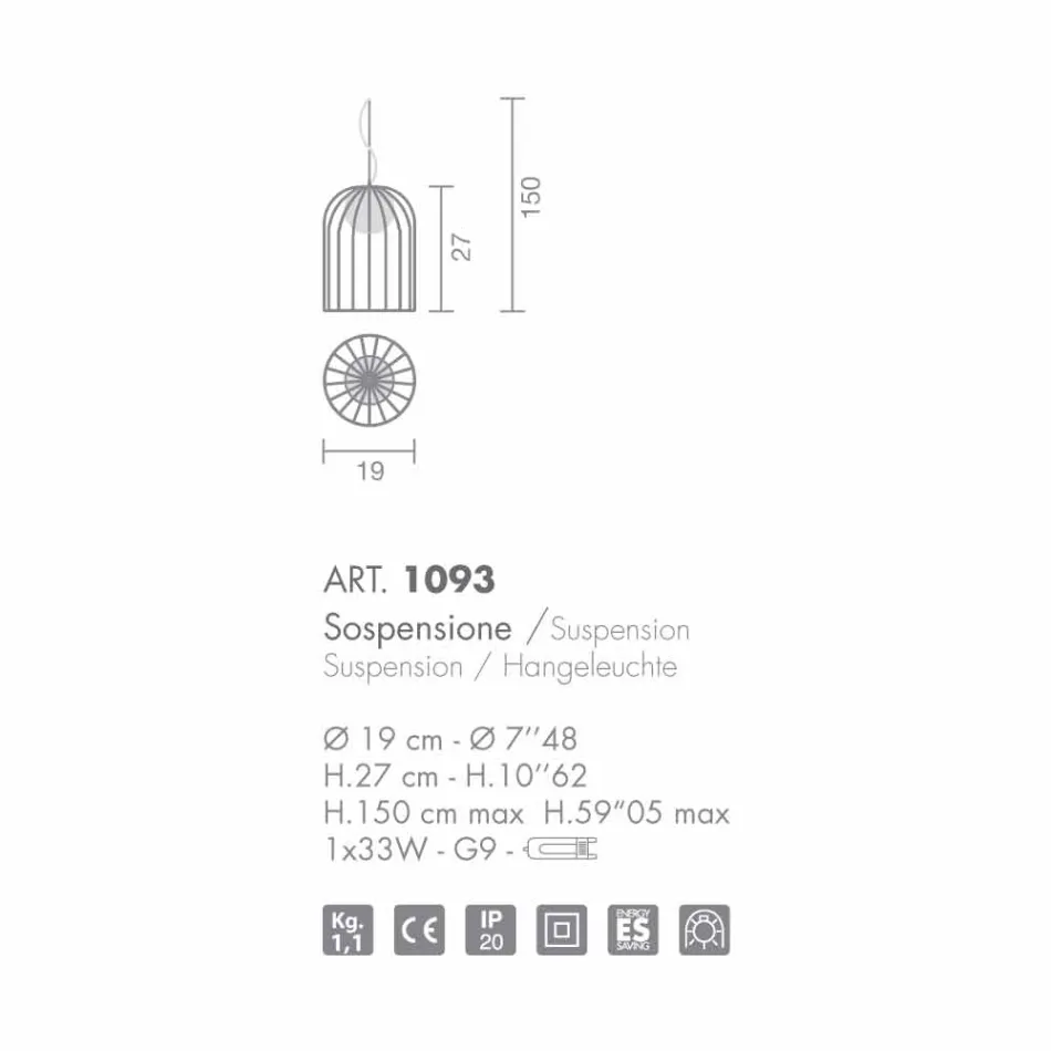 Luminária pendente de vidro soprado Selene Kluvì Ø19 H 27 / 150cm Viadurini