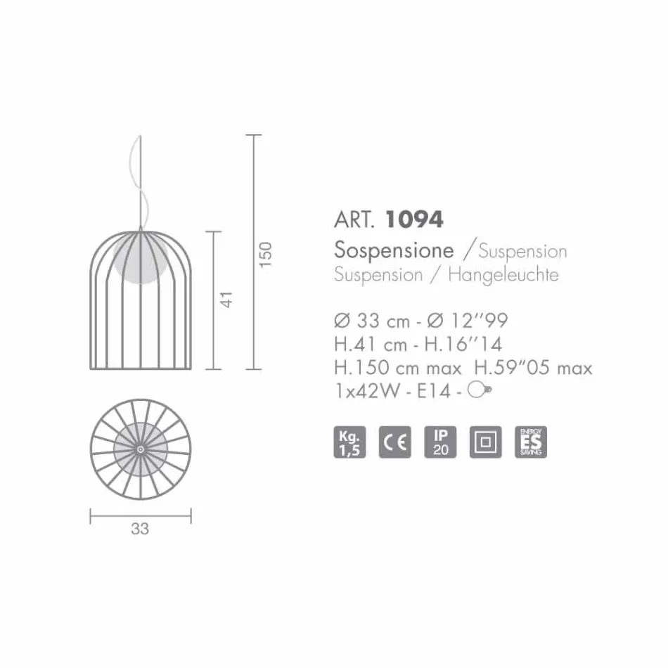 Luminária pendente de vidro soprado Selene Kluvì Ø33 H 41/150 cm Viadurini