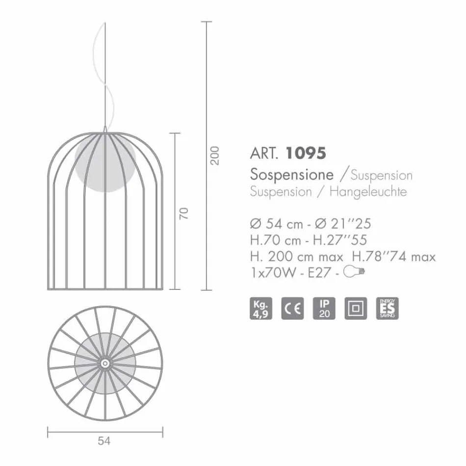 Luminária pendente de vidro soprado Selene Kluvì Ø54 H 70 / 200cm Viadurini