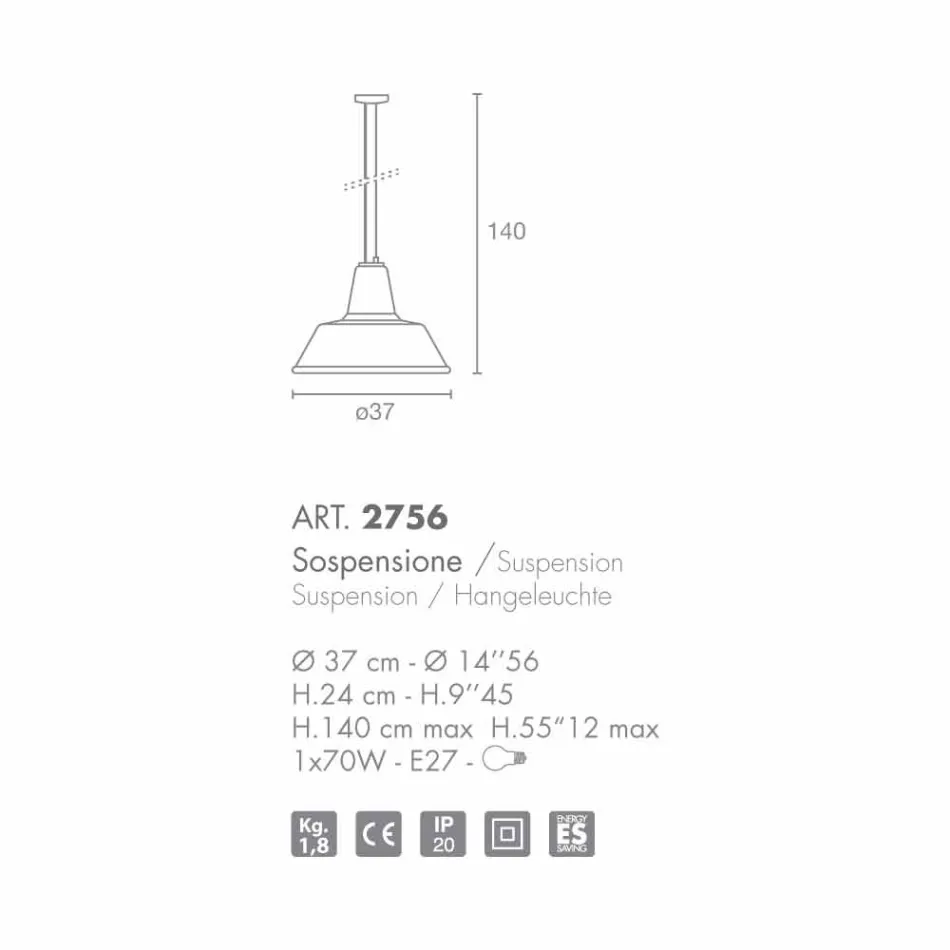 Luminária pendente de vidro soprado Selene Lampara Ø37 H 24/140 cm Viadurini