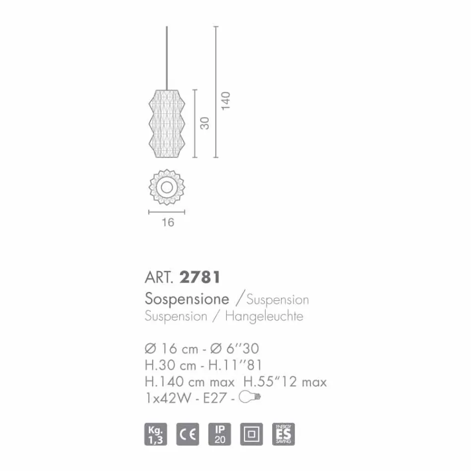 Candeeiro pingente de vidro soprado Selene Origami Ø16 H 30 / 140cm Viadurini