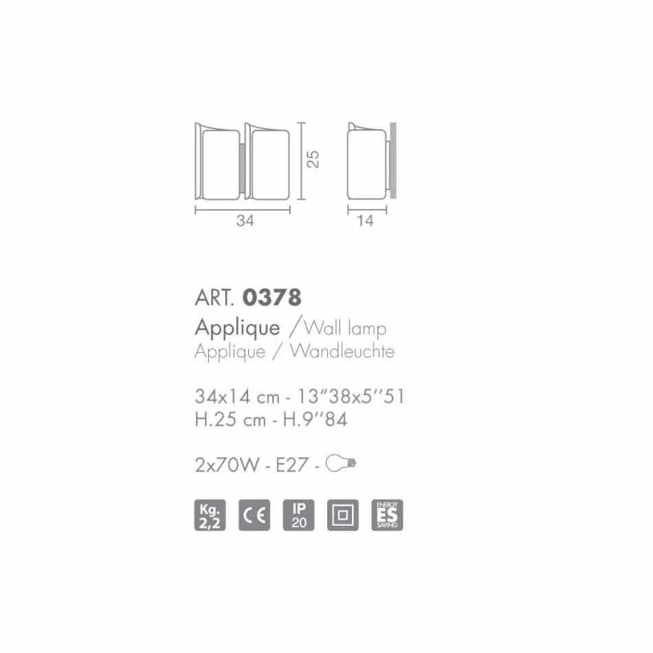 Selene Papiro fosco applique cristal 34x14 H25cm made in Italy Viadurini